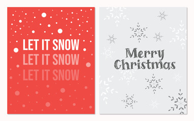 Merry Christmas holiday card set, flat style vector illustration