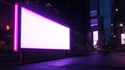Blank Billboard in a City at Night