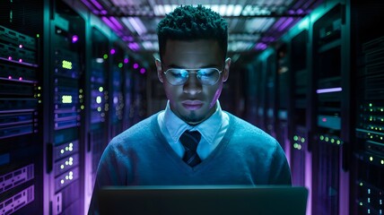 System Administrator inside a server room, Troubleshooting in a Data center