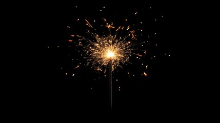 Fototapeta premium Bright sparkler burning with falling sparks on black background