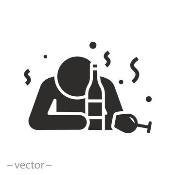 drunkard, drunk man icon, person with alcohol drink, flat vector illustration