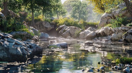 Fototapeta premium Serene Creek in a Lush Forest