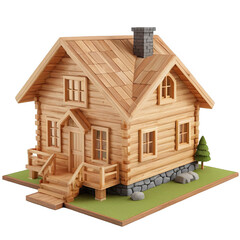 3d icon of cute small wooden houses and garden
