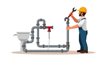 Plumbing Maintenance Service Technician Fixing Pipes in Bathroom isolated