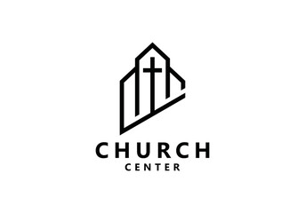 church building logo cross christian catholic religious symbol design template	