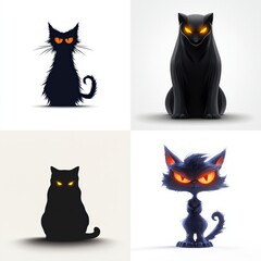 Black cat with glowing eyes Halloween game icon on a white background
