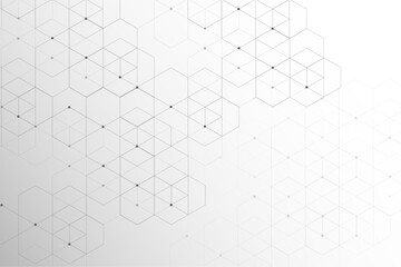 abstract hexagon background with grey connected lines and dots,Can be used for science, medicine or technology 