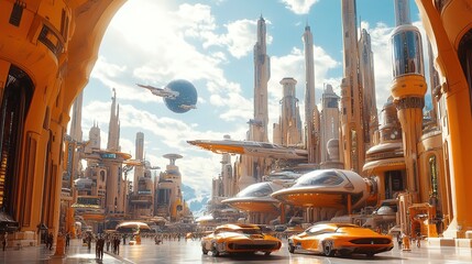 Science Fiction Day background, future Earth and space science fiction illustrations,generated with AI.