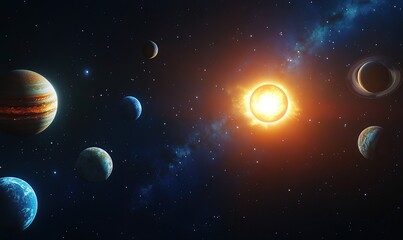 A realistic photo of the solar system with all planets and the sun in space