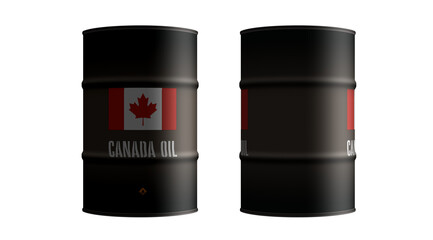 Canada oil crude petroleum fuel barrels in row transparent
