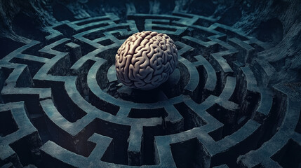 Naklejka premium A brain at the center of a complex maze