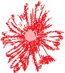 a red and white flower on a black background
a drawing of a red flower on a white background
The design shows a graphic representation of a red flower with numerous petals radiating outwards from a ce