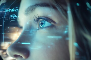 Close-up of a woman's eye with digital overlay