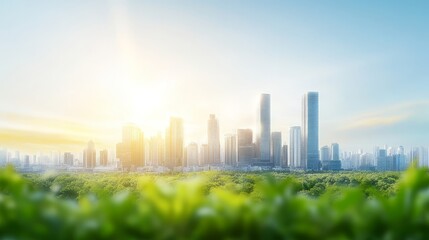 Modern Futuristic Cityscape with Skyscrapers and Sunlight