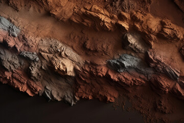 Processed collage of red soil ground surface texture. Background for banner, backdrop or texture