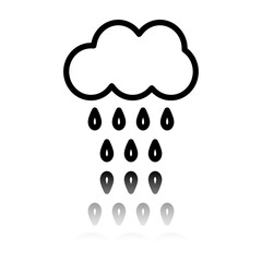 Cloud rain, drops simple icon vector. Flat design. Black icon with mirror reflection. White background