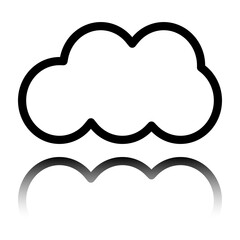 Cloud simple icon vector. Flat design. Black icon with mirror reflection. White background