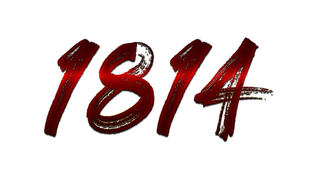 3D blood red number design of 1814 on white background.