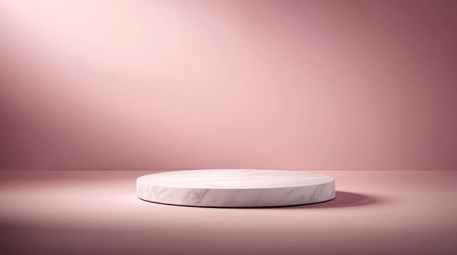 This elegant marble podium features a glossy finish and soft reflections, perfectly positioned against a muted pastel background to highlight luxury items