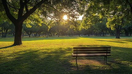 Naklejka premium A park with a bench and trees in the background