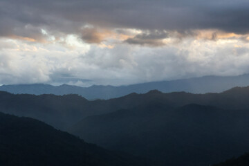 Early rainy season evening mountain landscape nature mountain background image.