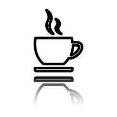 Cup simple icon vector. Flat design. Black icon with mirror reflection. White background