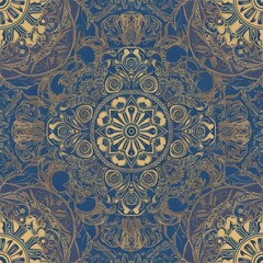 Seamless multicolored pattern with flowers on a blue background. For fabric, wallpaper, carpet.