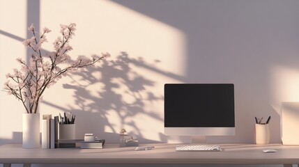 Fototapeta premium Modern Clean Desk Setup with Neutral Background