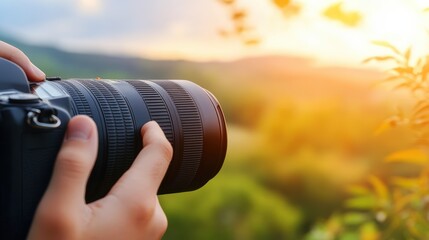 Close-Up of Photographer Adjusting Camera Lens