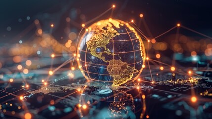 Fototapeta premium Glowing Digital Globe Surrounded by Network Lines