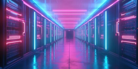 Fototapeta premium a long corridor with neon lights