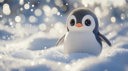 An irresistibly cute penguin standing in the snow, showcasing its charm and sweetness, perfect for a heartwarming and playful winter scene.