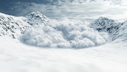 Obraz premium Avalanche tumbling down a snowy mountain, burying everything in its path, 3D illustration