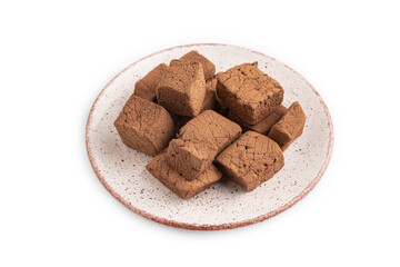 Chocolate marshmallow isolated on white. side view