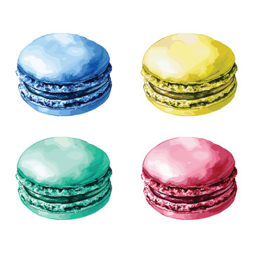 macaroons collections in watercolor illustration style, isolated vector on white background
