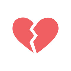Broken heart shape icon, symbol of unhappy love, label, logo, icon, sign. Vector design, isolated on white. Flat design. Silhouette of cracked heart