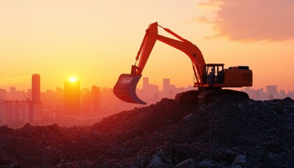 Destruction of wetlands for urban development, heavy machinery clearing the land, 3D illustration