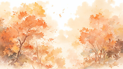 illustration of autumn forest falling leaves in the park background wallpaper backdrop seasonal trees brown orange gold white