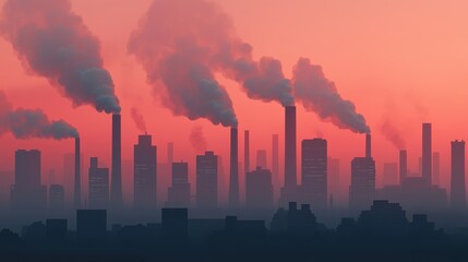 Obraz premium Smog-filled industrial city, heavy pollution from factories, 3D illustration