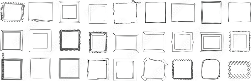Wall mural square frames line art collection. this set of hand drawn minimalist frames showcases various design