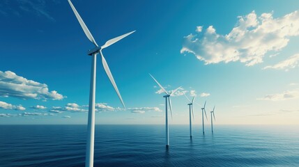 Wind turbines on a clear horizon, renewable energy, 3D illustration