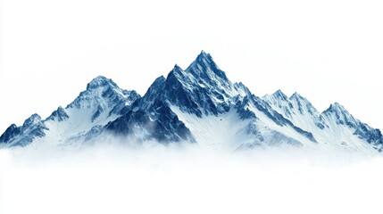 Majestic snowy mountains rise through the mist, showcasing nature's beauty in a serene landscape.