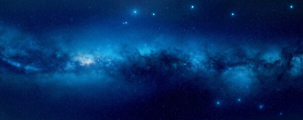 Obraz premium A dark blue background with stars, galaxies, and space dust. Viewing the universe in an abstract manner.