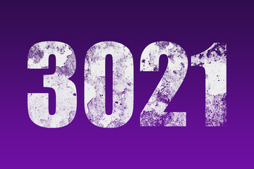 flat white grunge number of 3021 on purple background.