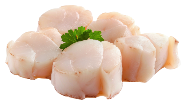 PNG Scallop meat herbs food white background.