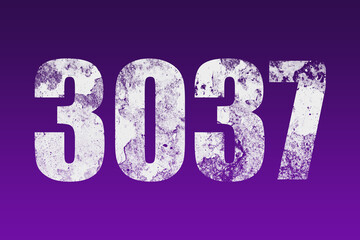 flat white grunge number of 3037 on purple background.