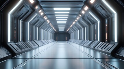 Obraz premium 3d illustration - clean futuristic alien scifi fantasy hangar tunnel corridor. 