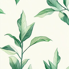Fototapeta premium Serene Green Leaves Watercolor Pattern: A delicate and calming watercolor pattern featuring lush green leaves arranged in a harmonious and repeating design.