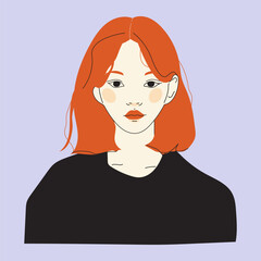  Young woman with red hair. Portrait of a beautiful modern teenager girl.Flat vector illustration isolated on background.