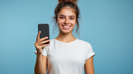 Smiling Young Woman Holding Her Smartphone